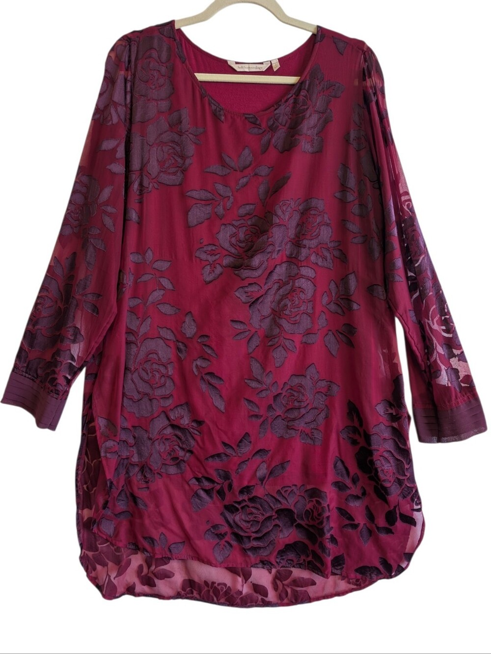 Soft Surroundings Red Floral Tunic Blouse Size Large Mini Dress